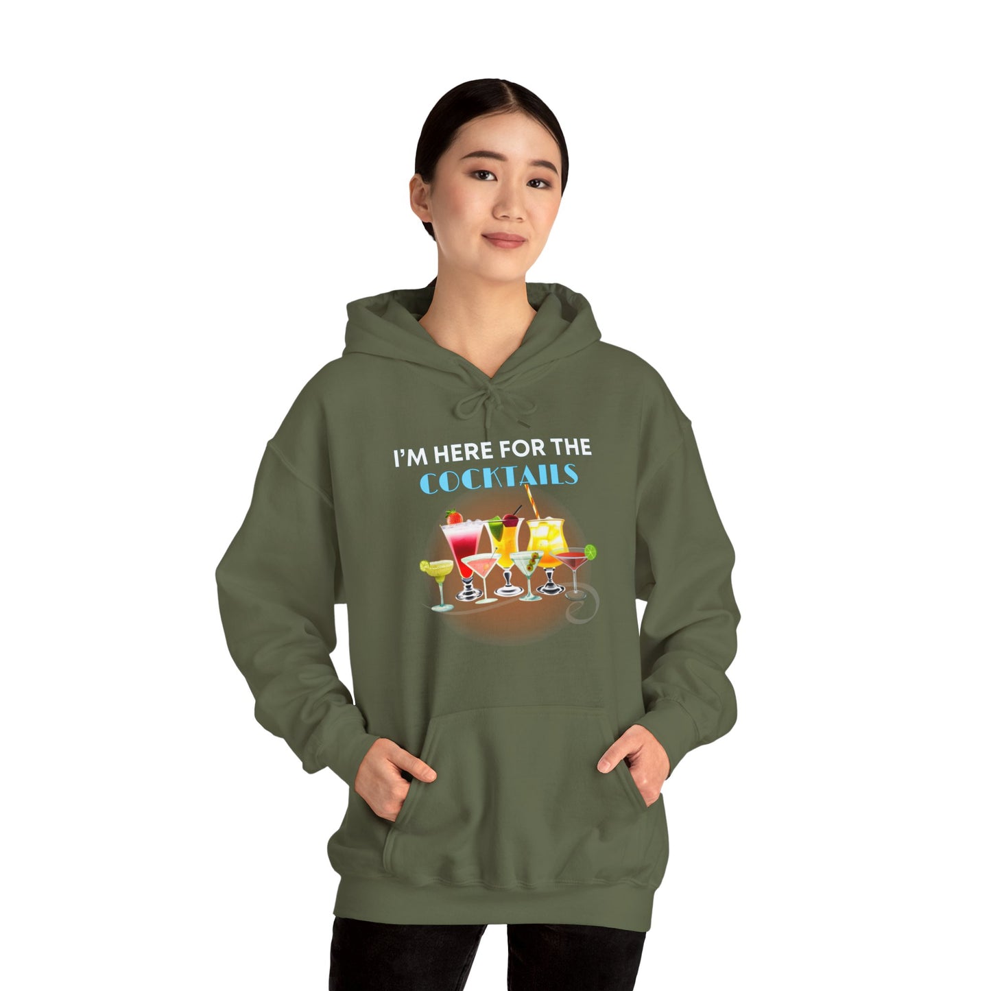 I'M HERE FOR THE COCKTAILS -Unisex Heavy Blend Hooded Sweatshirt (VARIETY OF COLORS) “Trendy Happy Hour Hoodie”