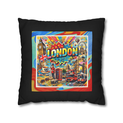 London Historic Pop Art- (Black) Travel Inspired Design-  18 x 18  Pillowcase