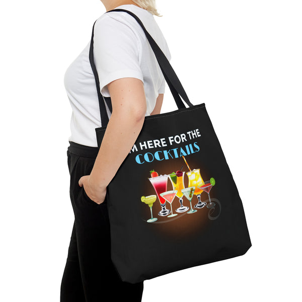 I'M HERE FOR THE COCKTAILS- AOP Tote Bag (BLACK)