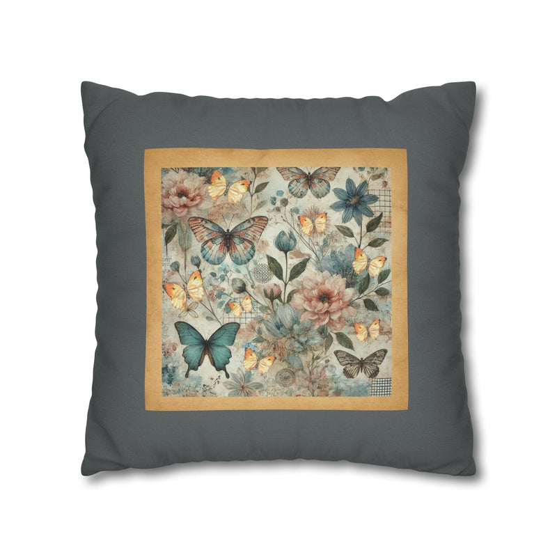 WHIMSY FLORAL- GRAY  Bohemian Floral Pillowcase (COVER ONLY) - Vibrant Decorative Throw Cushion Cover