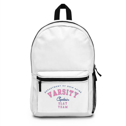 DEPT. OF DRIP & FIRE VARSITY SLAY TEAM CAPTAIN - Empire Backpack (WHITE)"Bold Style, Smart Function"
