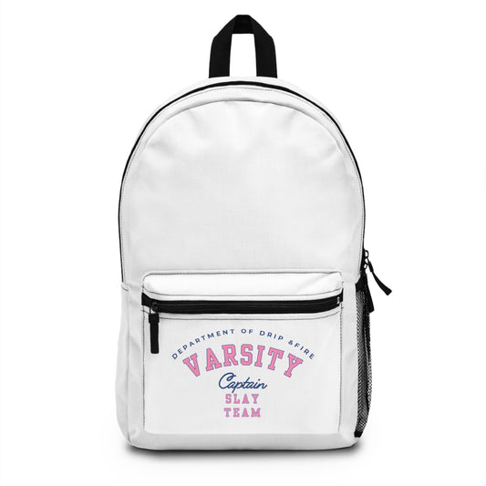 DEPT. OF DRIP & FIRE VARSITY SLAY TEAM CAPTAIN - Empire Backpack (WHITE)"Bold Style, Smart Function"
