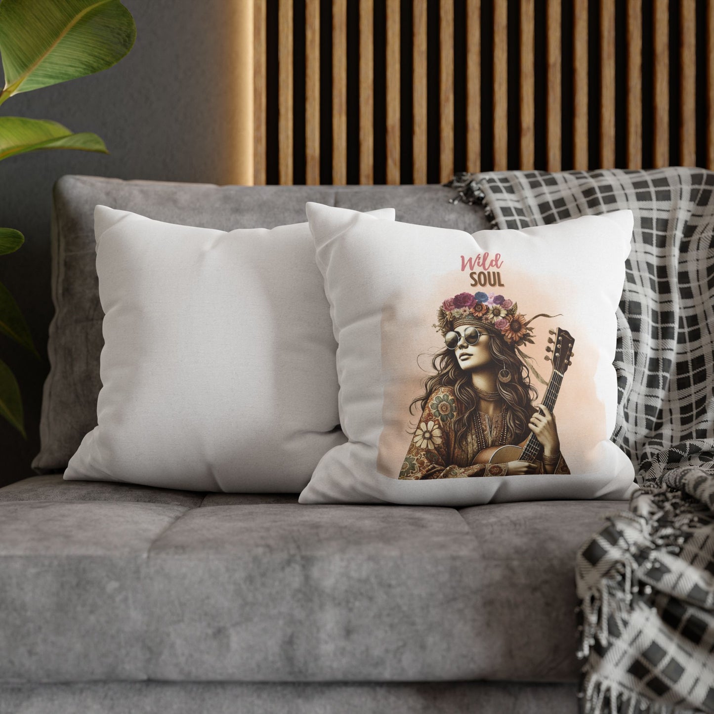 WILD SOUL (white)- Bohemian Design  18 x 18  Pillowcase