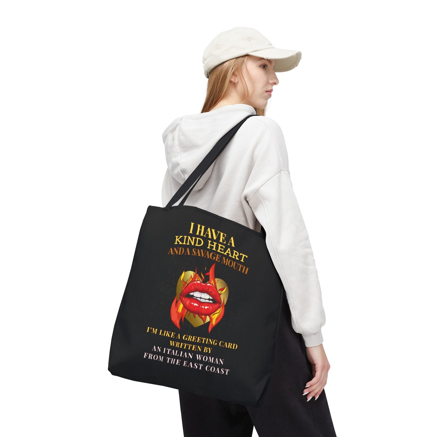 I HAVE A KIND HEART AND A SAVAGE MOUTH- AOP Tote Bag (BLACK) "Sweet and Salty"