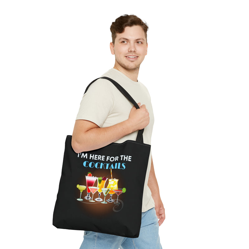 I'M HERE FOR THE COCKTAILS- AOP Tote Bag (BLACK)