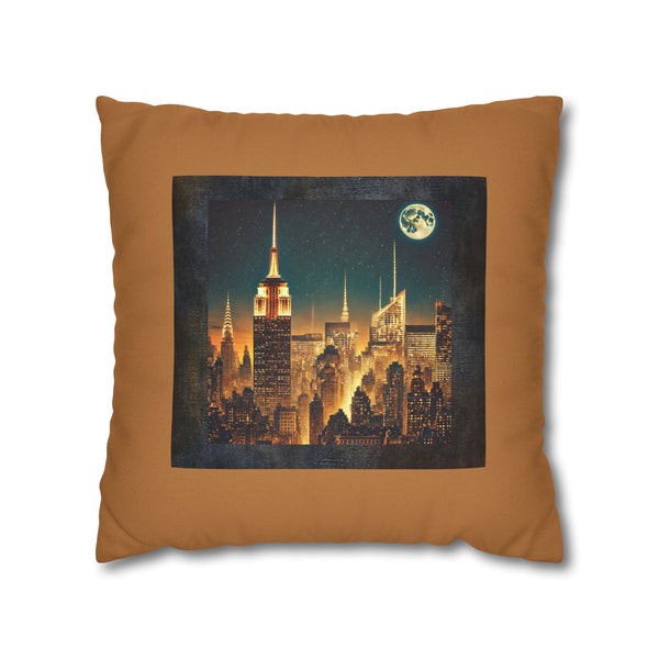 NEW YORK CITY MOON AT NIGHT Bohemian Design Square Pillowcase (COVER ONLY) - Artistic Home Decor