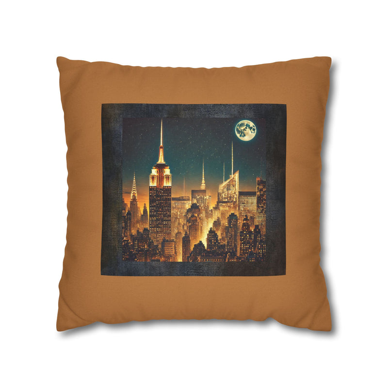 NEW YORK CITY MOON AT NIGHT Bohemian Design Square Pillowcase (COVER ONLY) - Artistic Home Decor