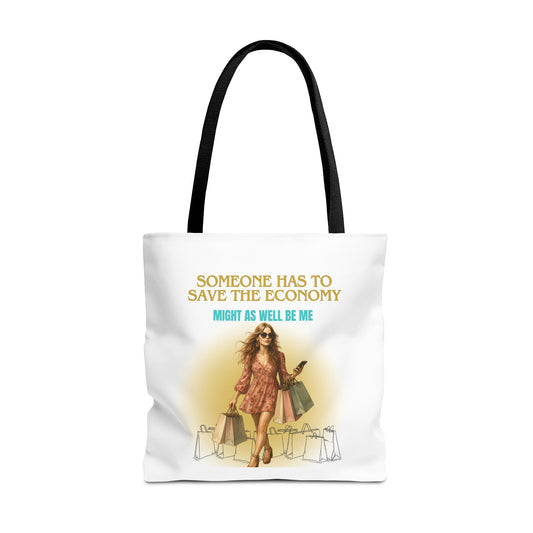SAVING THE ECONOMY- AOP Tote Bag (white) "Fashionable Patriots"