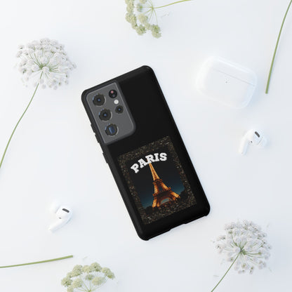 PARIS AT NIGHT- Tough Phone Cases - Fits Most Phone Sizes!! (BLACK) "Travel in Style"