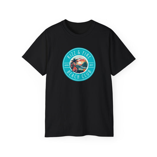 RIZZ & FIRE BEACH CLUB- T Shirt (VARIETY OF DARK COLORS) “Elevate Your Everyday with a Statement Tee”
