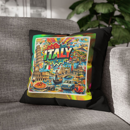Vibrant Italy Pop Art- (Black) Travel Inspired Design - 18 x 18  Pillowcase