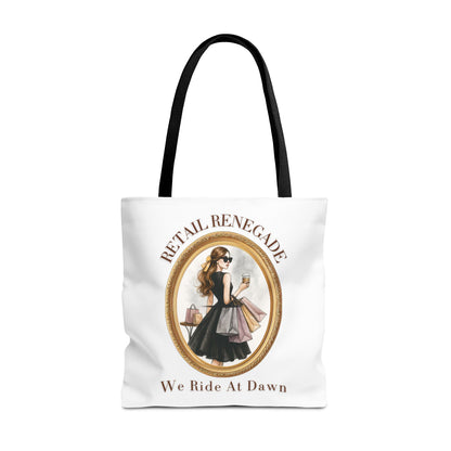 RETAIL RENEGADE-WE RIDE AT DAWN- AOP Tote Bag (White) "Shopping Has No Rules"