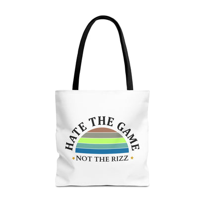 HATE THE GAME-NOT THE RIZZ- AOP Tote Bag (White) "Rizz Hater's Need Not Apply"