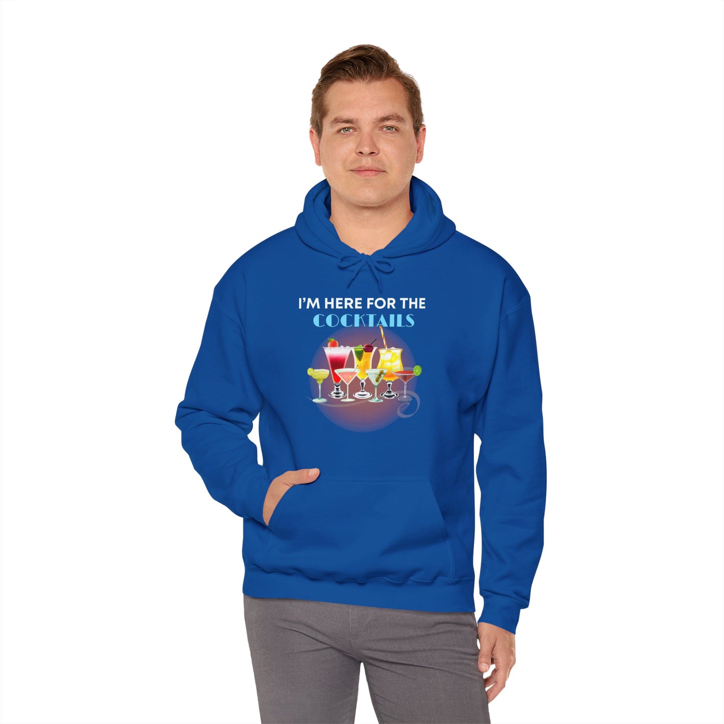 I'M HERE FOR THE COCKTAILS -Unisex Heavy Blend Hooded Sweatshirt (VARIETY OF COLORS) “Trendy Happy Hour Hoodie”