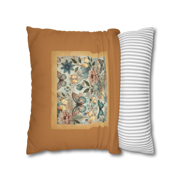 WHIMSY FLORAL- LIGHT BROWN Bohemian Floral Pillowcase (COVER ONLY) - Vibrant Decorative Throw Cushion Cover
