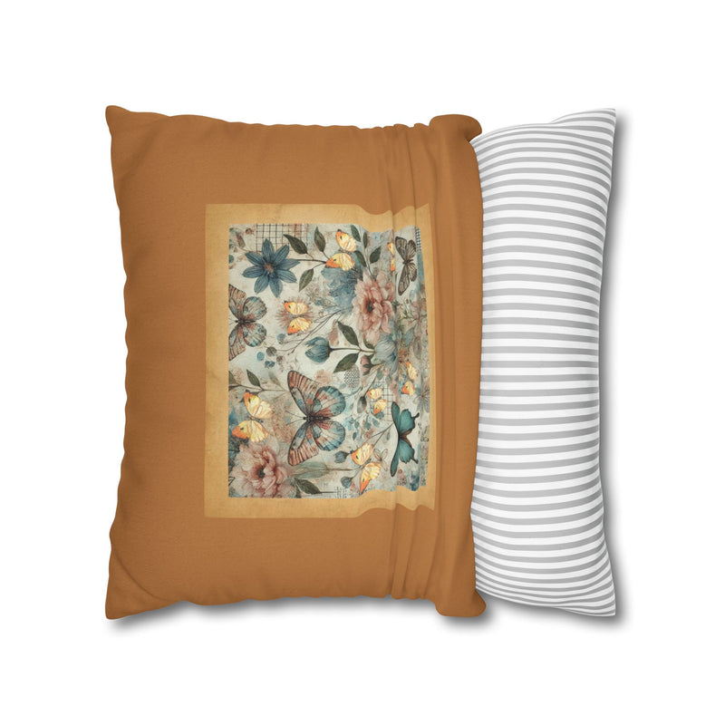 WHIMSY FLORAL- LIGHT BROWN Bohemian Floral Pillowcase (COVER ONLY) - Vibrant Decorative Throw Cushion Cover