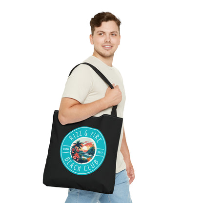 RIZZ & FIRE BEACH CLUB- AOP Tote Bag  (BLACK)"Tote-Ally Stylish, All Day Every Day"