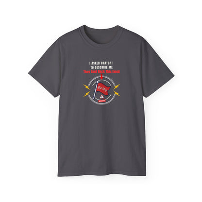 I ASKED CHATGPT TO DESCRIBE ME- T Shirt (VARIETY OF DARK COLORS)  “Witty Graphic Tee for Everyday Shade”