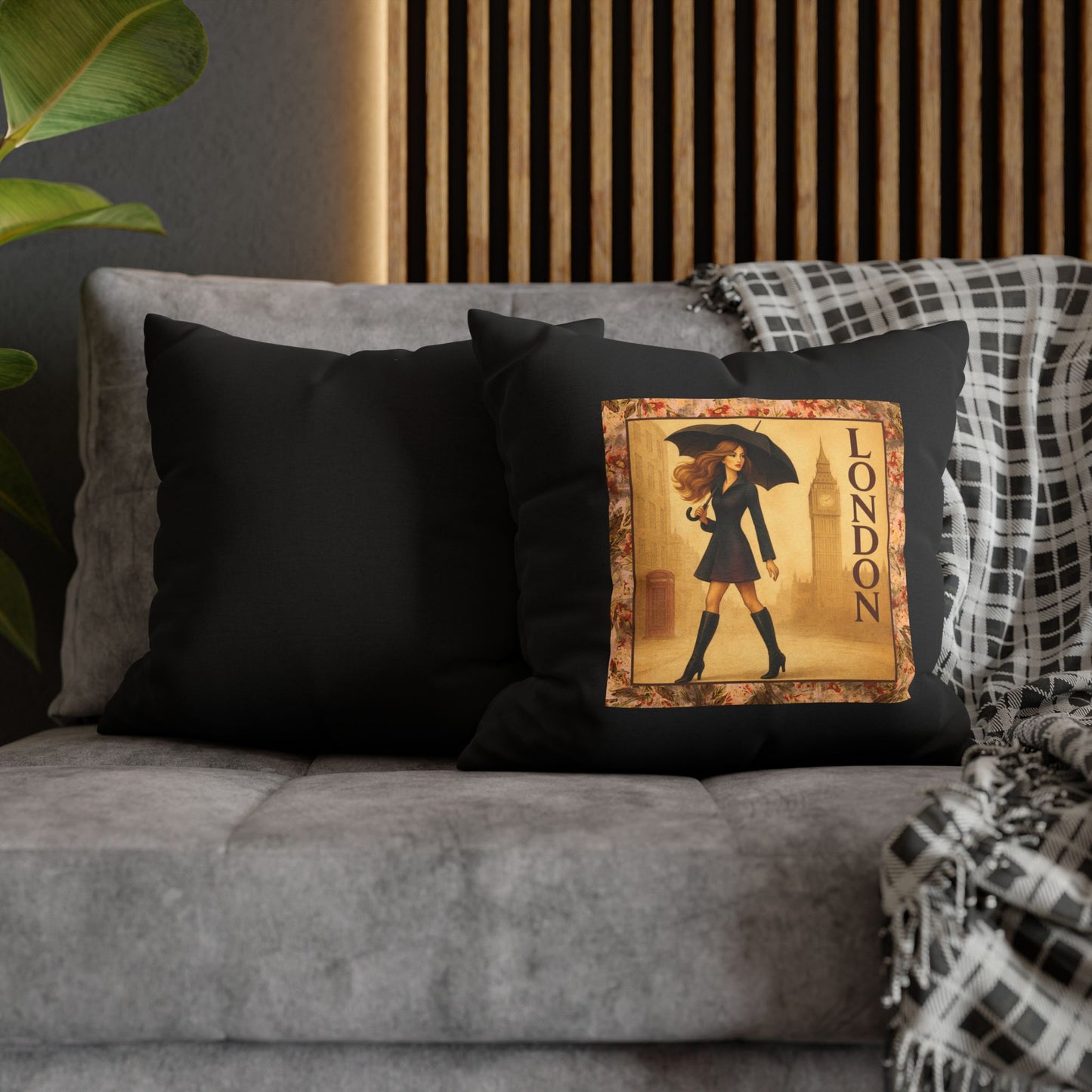 London Calling- (Black) Travel Inspired Design-  18 x 18  Pillowcase