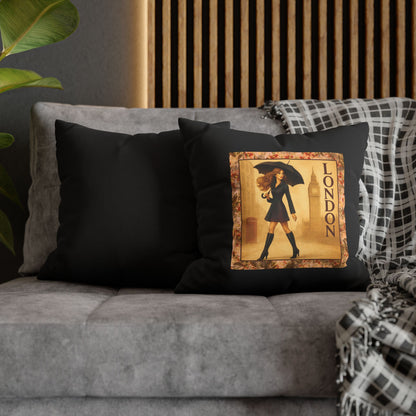 London Calling- (Black) Travel Inspired Design-  18 x 18  Pillowcase