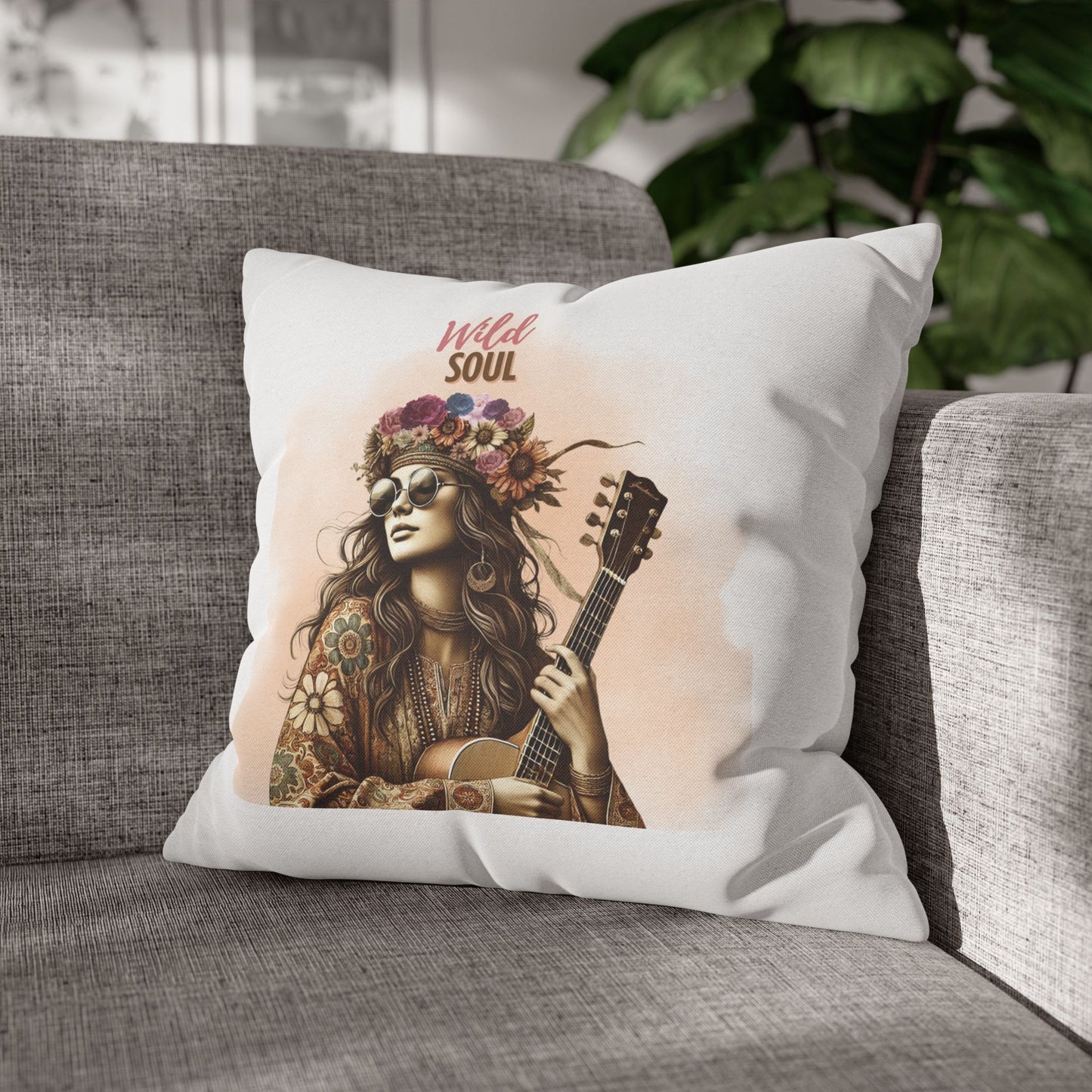 WILD SOUL (white)- Bohemian Design  18 x 18  Pillowcase