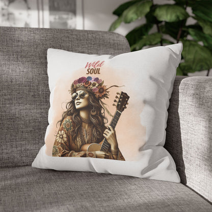 WILD SOUL (white)- Bohemian Design  18 x 18  Pillowcase