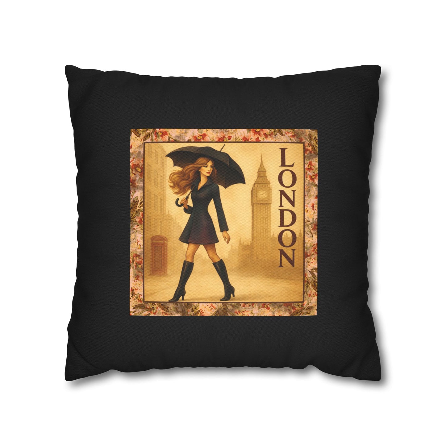 London Calling- (Black) Travel Inspired Design-  18 x 18  Pillowcase