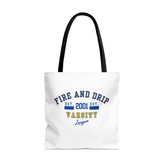FIRE AND DRIP VARSITY LEAGUE- AOP Tote Bag-"Fashion That Holds It All Together"