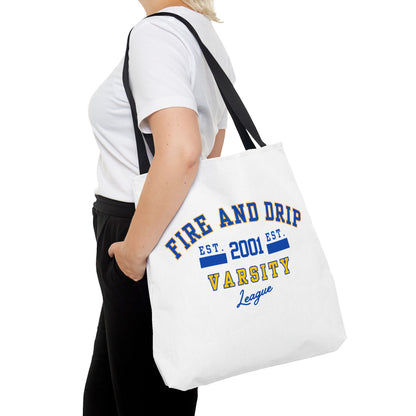FIRE AND DRIP VARSITY LEAGUE- AOP Tote Bag  18x18