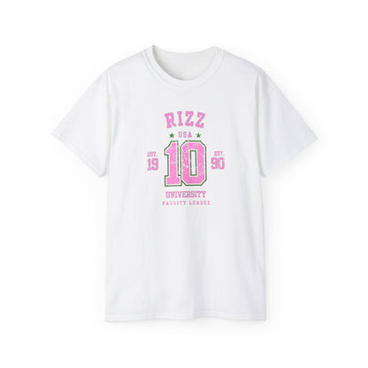 RIZZ UNIVERSITY #10 VARSITY LEAGUE - T-Shirt!  “Style focused Shirt for College, Weekends & Beyond”
