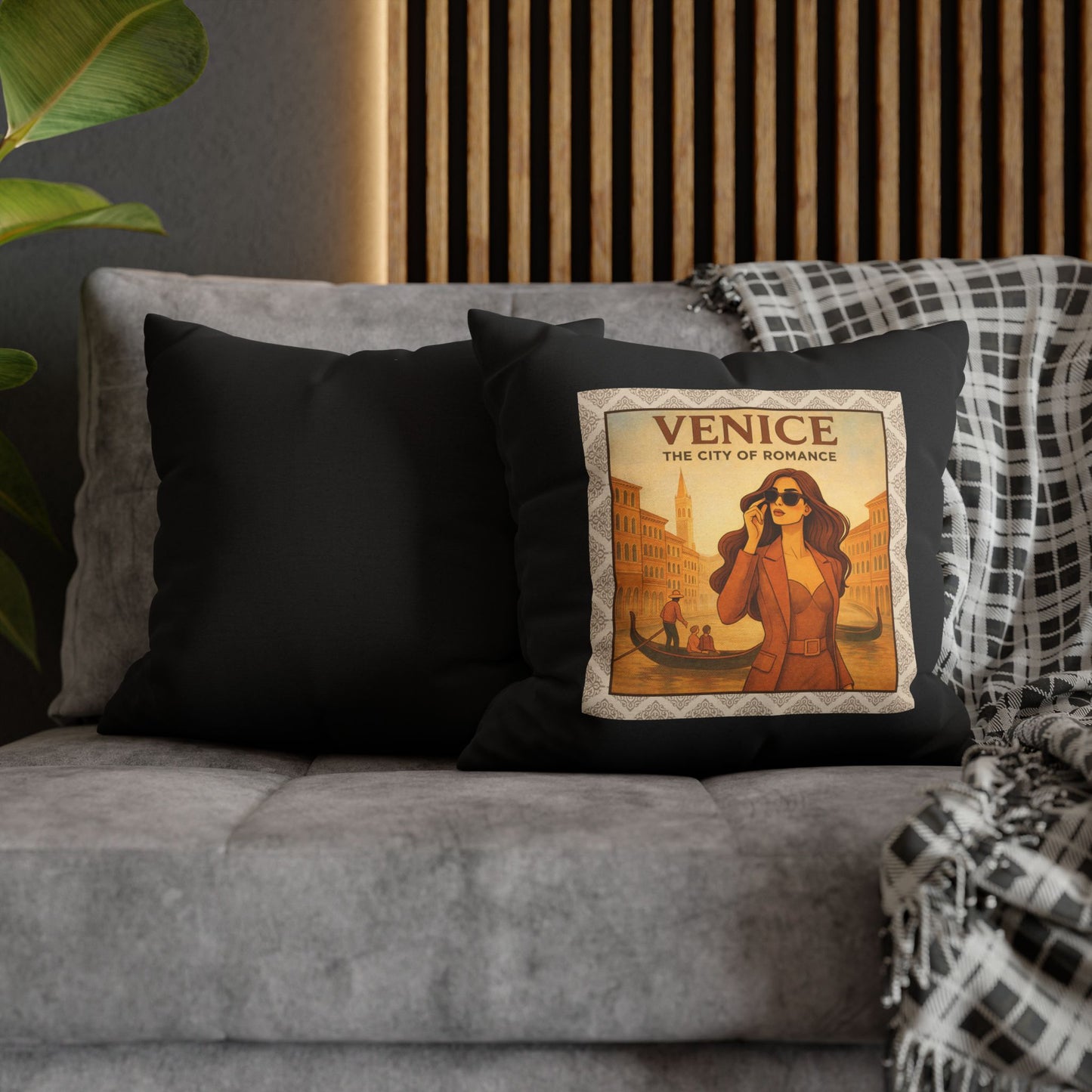 Romantic Venice- (Black) Travel Inspired Design - 18 x 18  Pillowcase