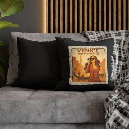 Romantic Venice- (Black) Travel Inspired Design - 18 x 18  Pillowcase