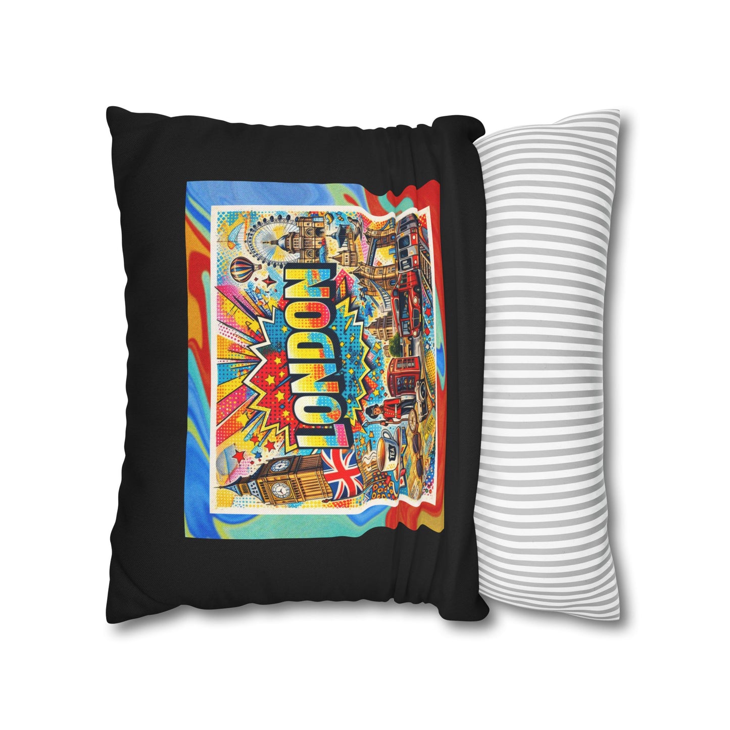 London Historic Pop Art- (Black) Travel Inspired Design-  18 x 18  Pillowcase