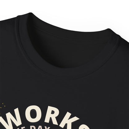 "WORKS ONE DAY A YEAR-ICON"- - SANTA T Shirt (VARIETY OF DARK COLORS) "Holiday Slacker"