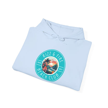 RIZZ & FIRE BEACH CLUB- Unisex Heavy Blend Hooded Sweatshirt (VARIETY OF COLORS) “Trending Top Pick Street Style”