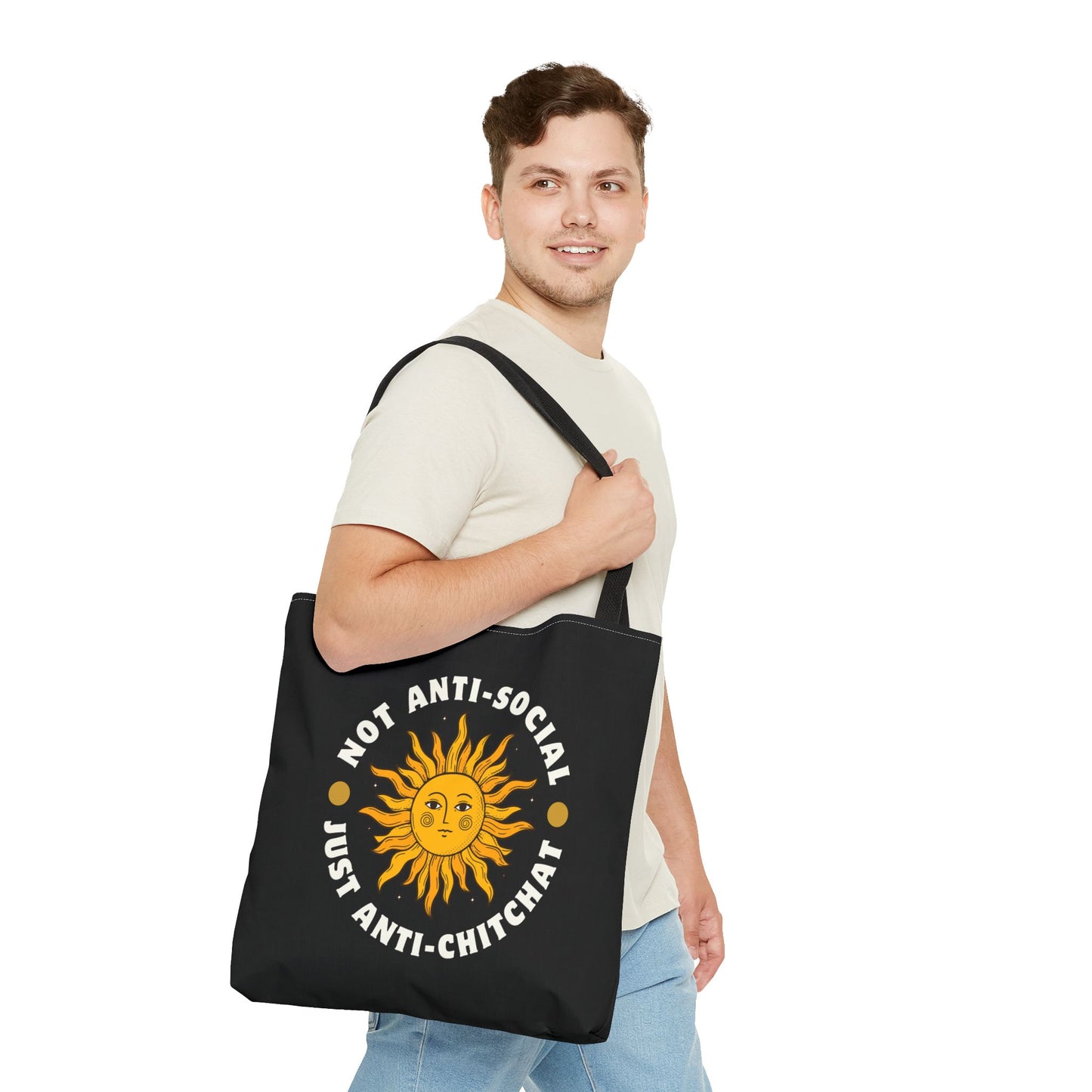 NOT ANTI SOCIAL, JUST ANTI CHITCHAT- AOP Tote Bag -  18x18