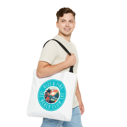 RIZZ & FIRE BEACH CLUB- AOP Tote Bag "Don't Just Show Up, Tote Up"