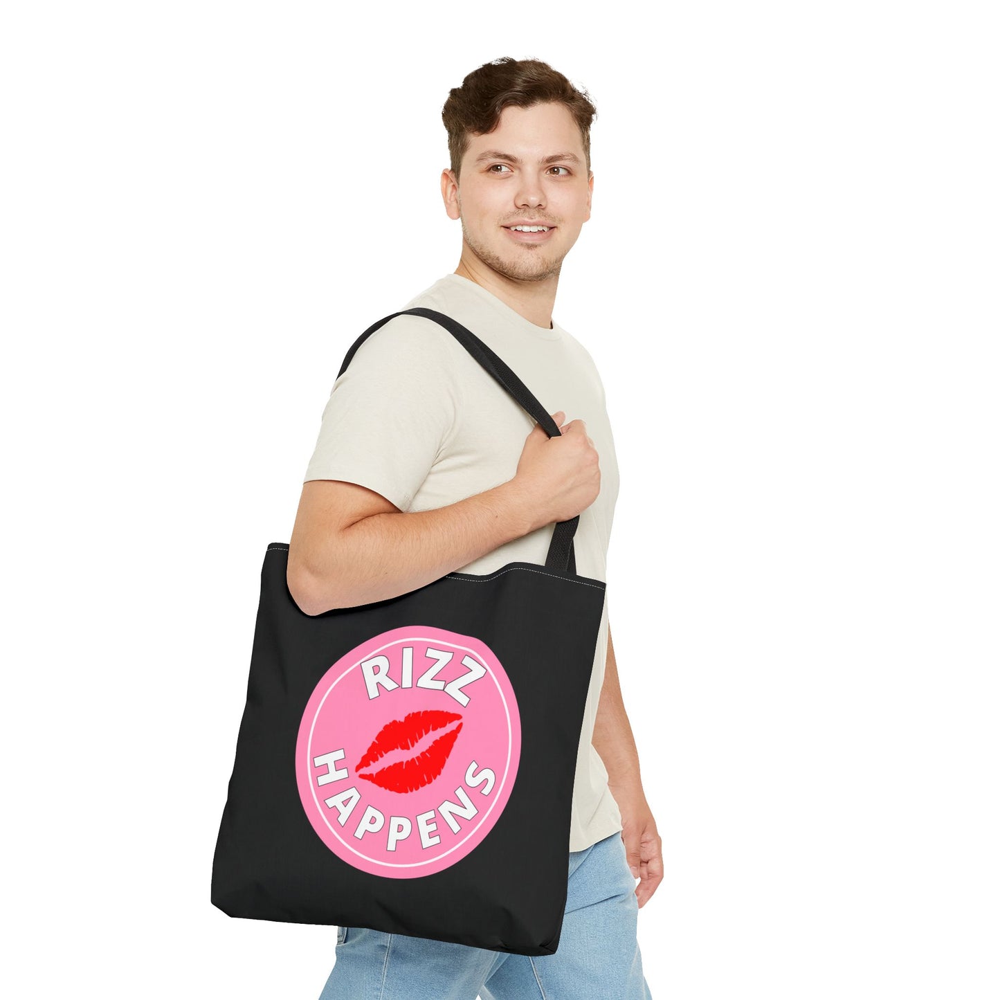 RIZZ HAPPENS- AOP Tote Bag (black) "When You Got It-Flaunt It"