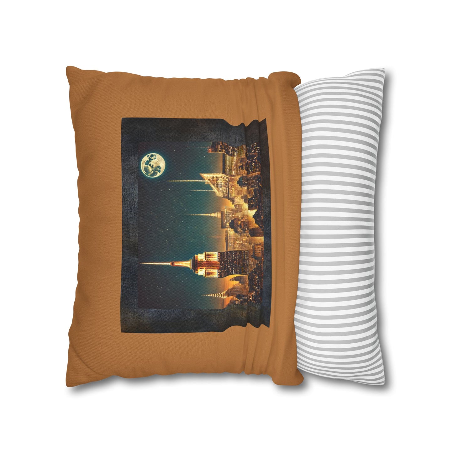 NEW YORK CITY MOON AT NIGHT Bohemian Design 18 x 18  Pillowcase