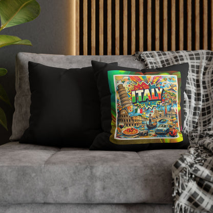 Vibrant Italy Pop Art- (Black) Travel Inspired Design - 18 x 18  Pillowcase