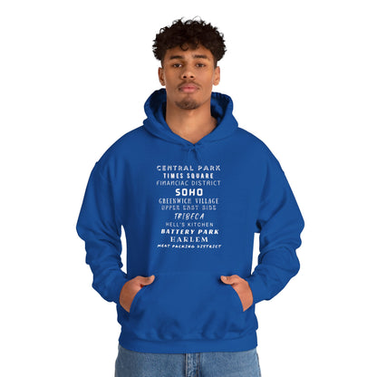 New York Neighborhoods -Unisex Heavy Blend Hooded Sweatshirt (VARIETY OF COLORS) "Iconic NYC on Swag"