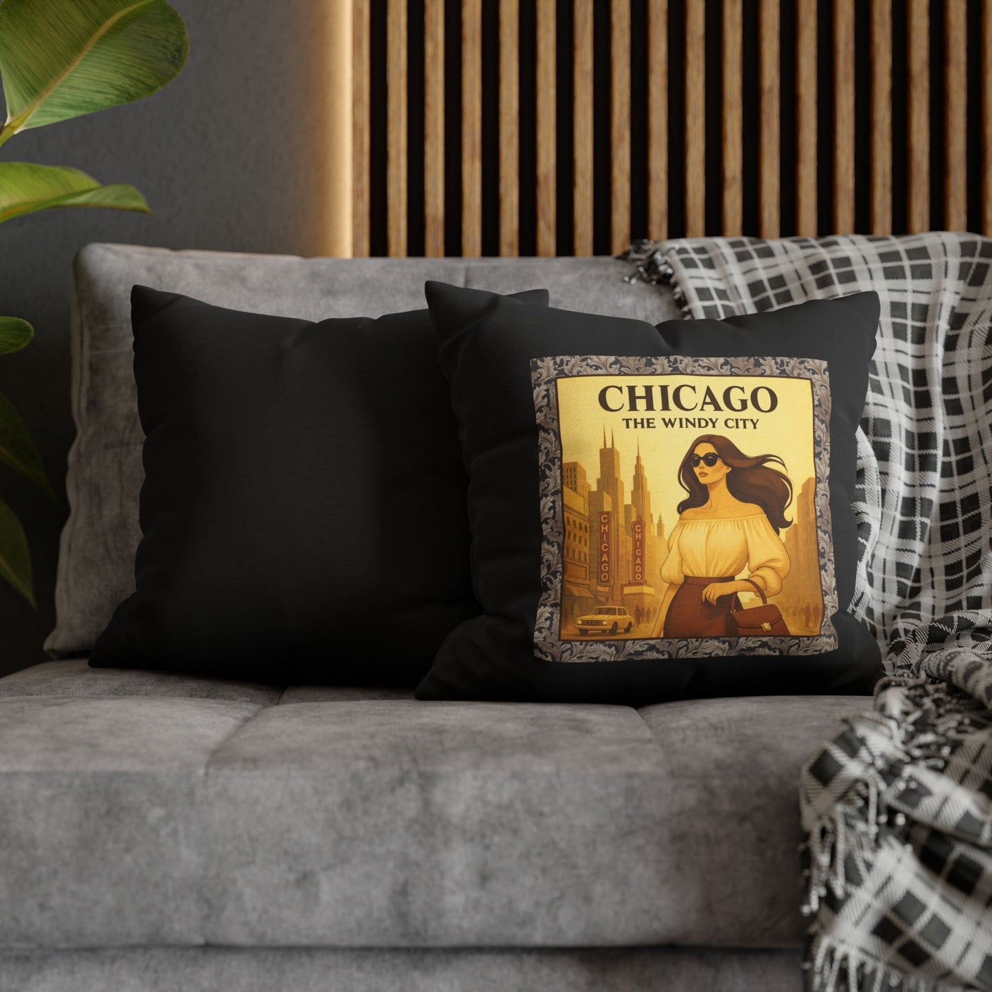 Chicago The Windy City- (Black) Travel Inspired Design - 18 x 18  Pillowcase