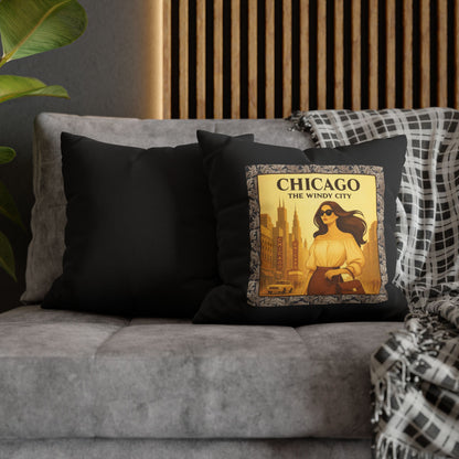 Chicago The Windy City- (Black) Travel Inspired Design - 18 x 18  Pillowcase