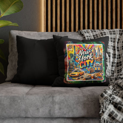 Vibrant NYC Pop Art- (Black) Travel Inspired Design - 18 x 18  Pillowcase
