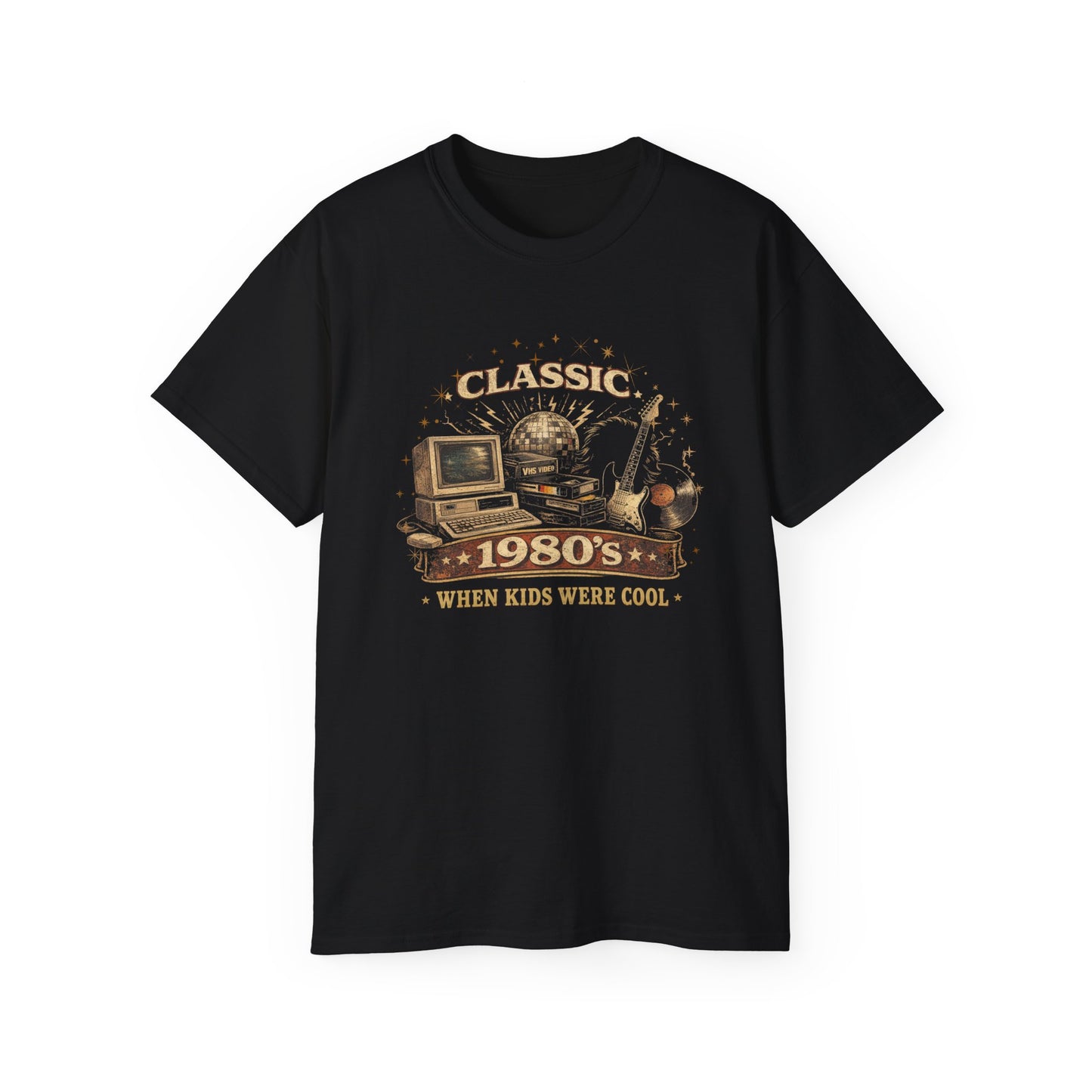 CLASSIC 1980'S-WHEN KIDS WERE COOL - T-Shirt (BLACK OR NAVY)