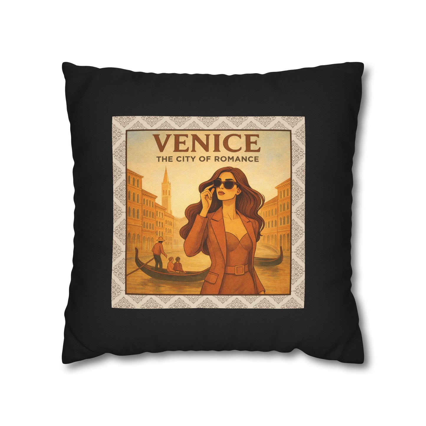 Romantic Venice- (Black) Travel Inspired Design - 18 x 18  Pillowcase