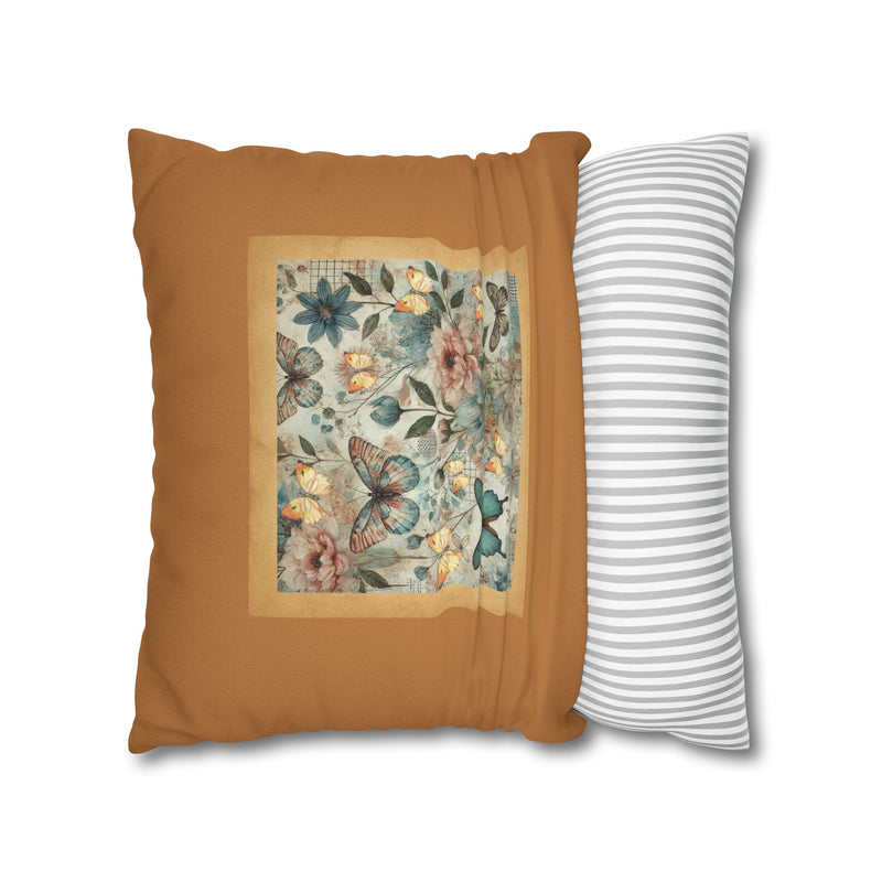 WHIMSY FLORAL- LIGHT BROWN Bohemian Floral Pillowcase (COVER ONLY) - Vibrant Decorative Throw Cushion Cover