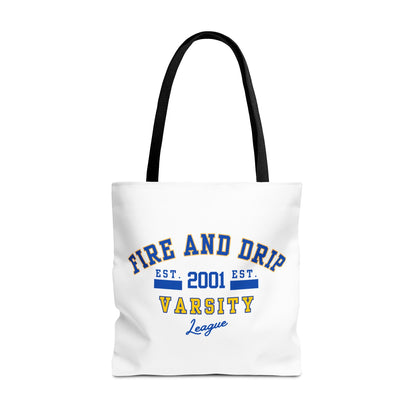 FIRE AND DRIP VARSITY LEAGUE- AOP Tote Bag  18x18