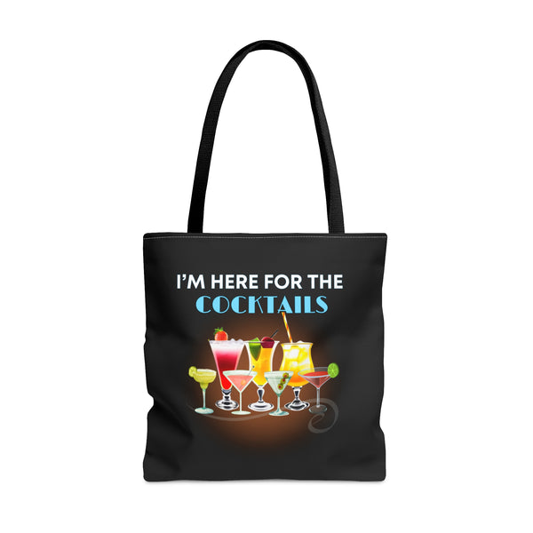 I'M HERE FOR THE COCKTAILS- AOP Tote Bag (BLACK)