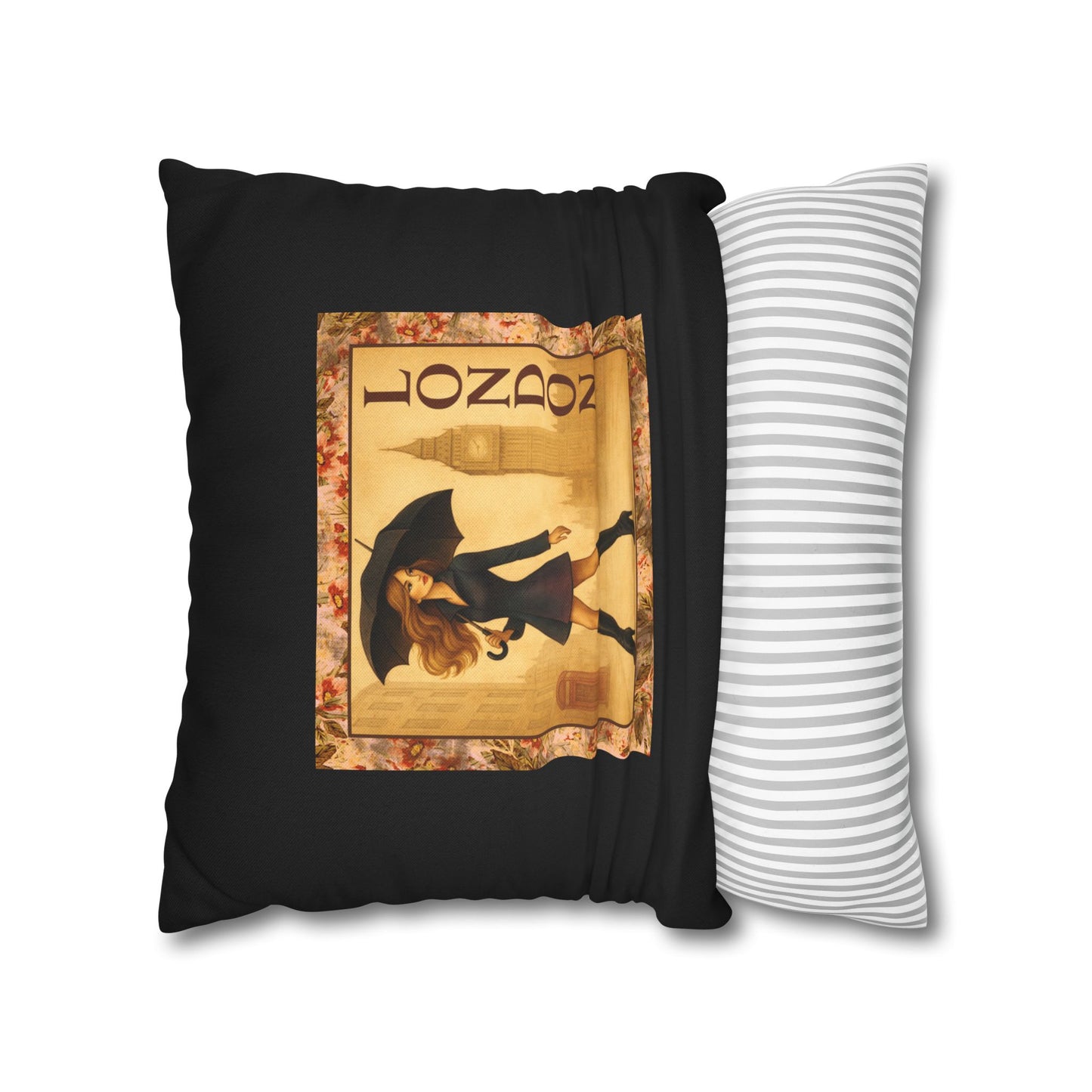 London Calling- (Black) Travel Inspired Design-  18 x 18  Pillowcase